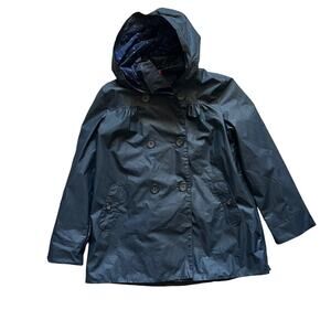 GAP Raincoat Kids Girl Size XL Lined Navy Blue Double Breasted Hooded 12 Plus